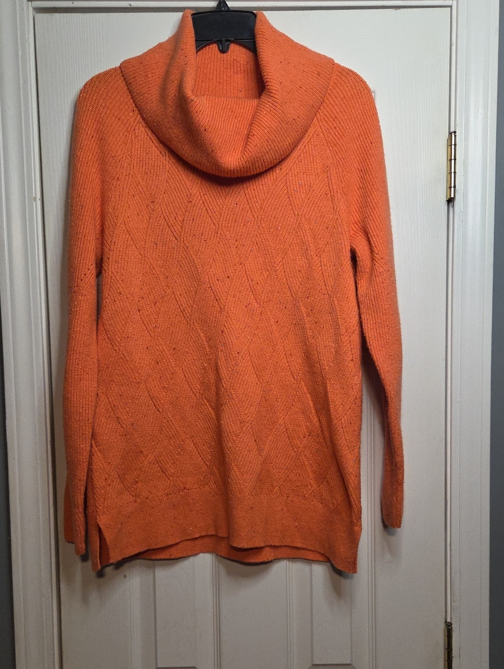Talbots Orange Diamond Cable Cowl Neck Sweater